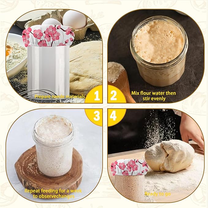 Sourdough Starter Jar Cloth Covers, Japanese Cherry Blossom Gifts for Women Baker 5 Pack Kit