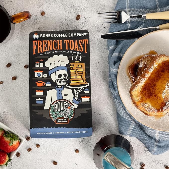 Bones Coffee Company French Toast, Sweet and Buttery Flavored Coffee, Medium Roast Low Acid Arabica