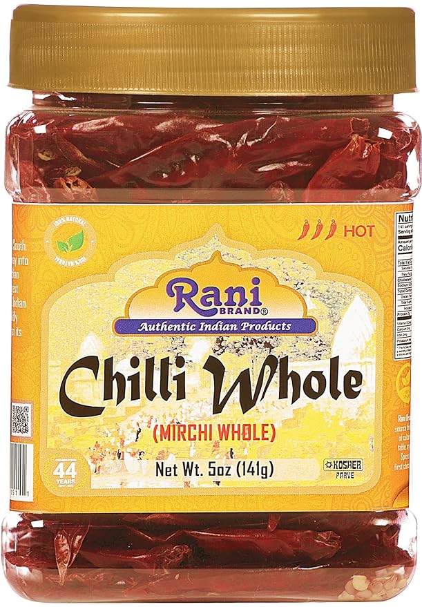 Rani Chilli Whole (Lal Mirch Sabut) 5oz (141g) PET Jar ~ All Natural, Salt-Free | Vegan | No Colors