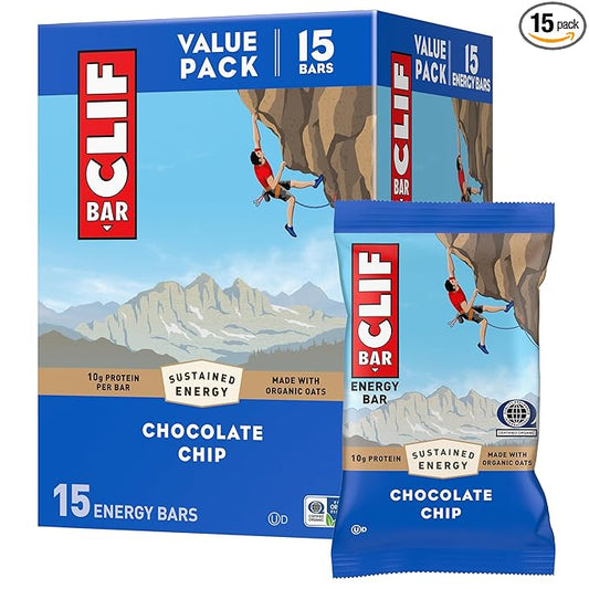 CLIF BAR - Protein Bars - Chocolate Chip - Made with Organic Oats - Energy Bars - Non-GMO - (15