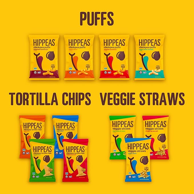 Hippeas Chickpea Tortilla Chips, Nacho Vibes, 1 Ounce (Pack of 18), 3g Protein, 3g Fiber, Vegan