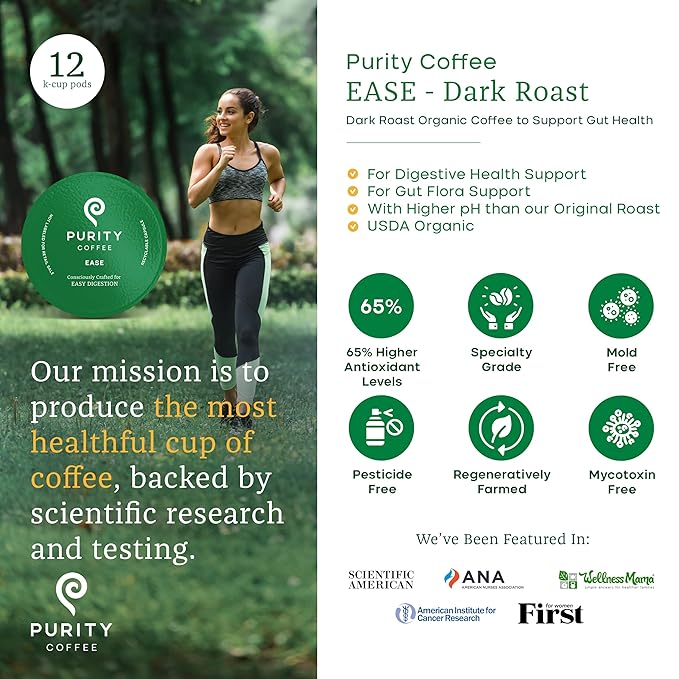 Purity Coffee EASE Dark Roast Low Acid Organic Coffee - USDA Certified Organic Specialty Grade