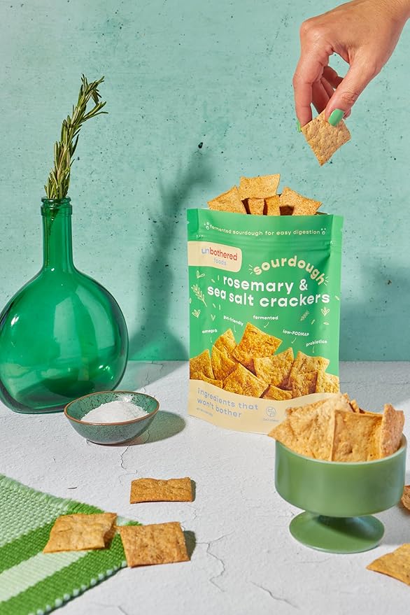 Unbothered Foods Rosemary & Sea Salt Sourdough Crackers - Gut-Friendly & Easy to Digest, Non-GMO