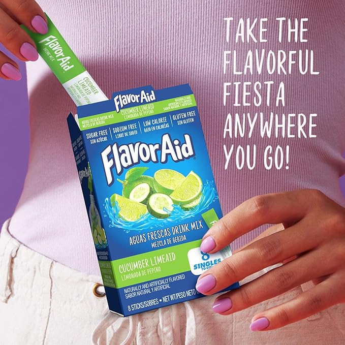 Flavor Aid Singles To Go Powder Packets, Water Drink Mix, Watertok Cucumber Lime, 96 Servings, 8