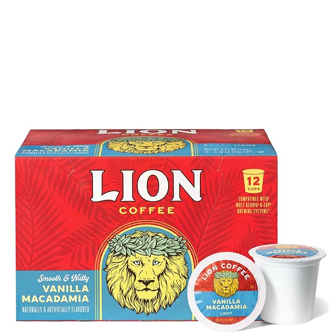 Lion Coffee Vanilla Macadamia Flavored Medium Roast Coffee Pods - Single-Serve Pods - Hawaiian