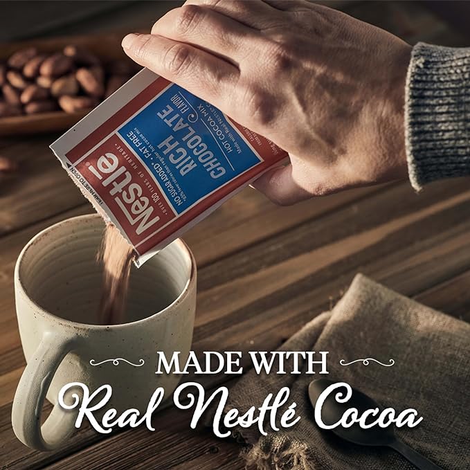 Nestle Hot Chocolate Packets, Hot Cocoa Mix, No Sugar Added and Fat Free, Bulk Pack, 0.28 oz Packet