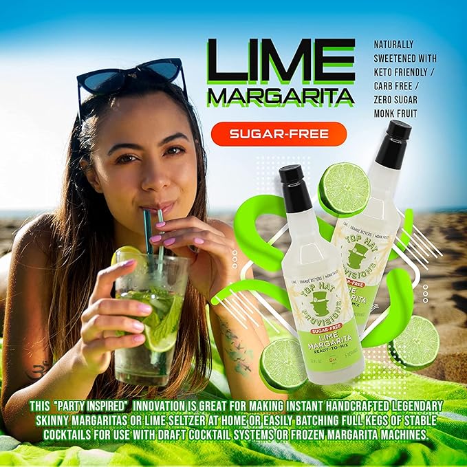 Top Hat Keto Sugar Free Lime Margarita Mix - Naturally Sweetened with Monk Fruit - Craft Mixer for