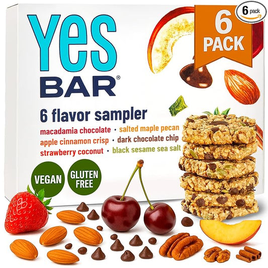 The YES Bar ??Six Flavor Variety Pack ??Plant Based Protein, Decadent Snack Bar ??Vegan, Paleo