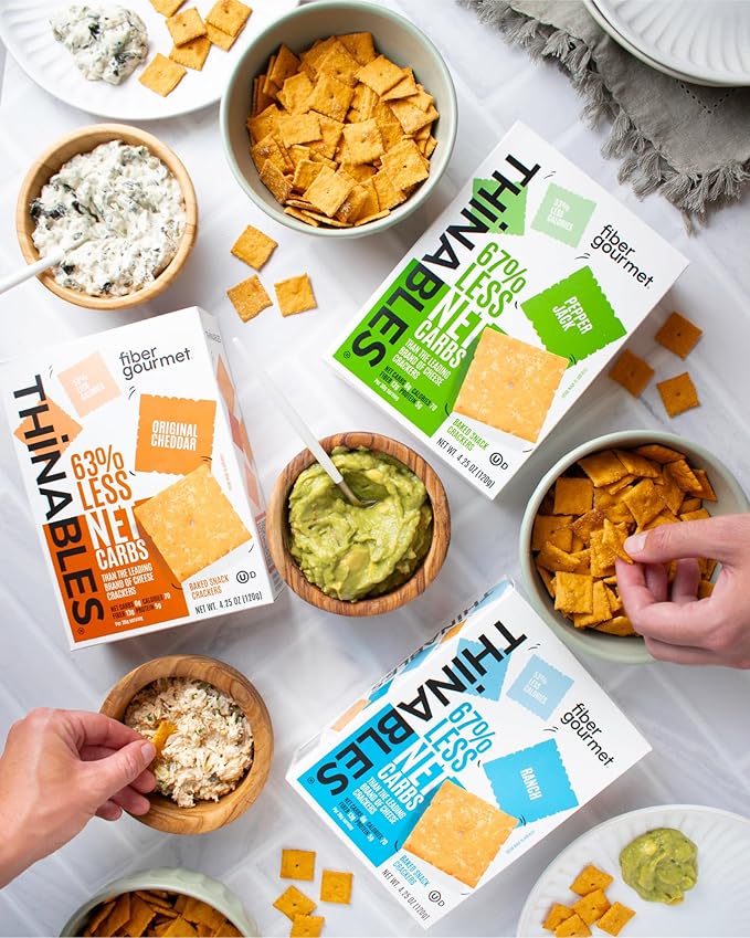 Fiber Gourmet Ranch Thinables Baked Cheese Crackers – Low Calorie, High Fiber Snack – 6g Net Carbs