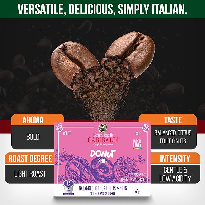 Caffè Garibaldi Donut Shop Coffee Pods, Single-Serve Capsules for Keurig K-Cup Brewers, Single