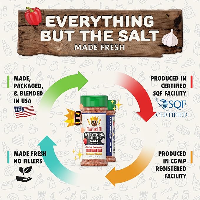Everything But the Salt Seasoning Mix, 2 Bottles by Flavor God - Premium All Natural & Healthy