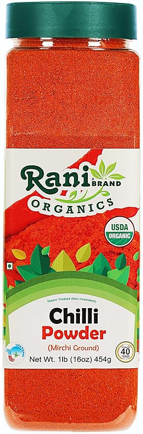 Rani Organic Chilli Powder (Mirchi Ground) 16oz (1lb) 454g PET Jar ~ All Natural | Vegan | Gluten