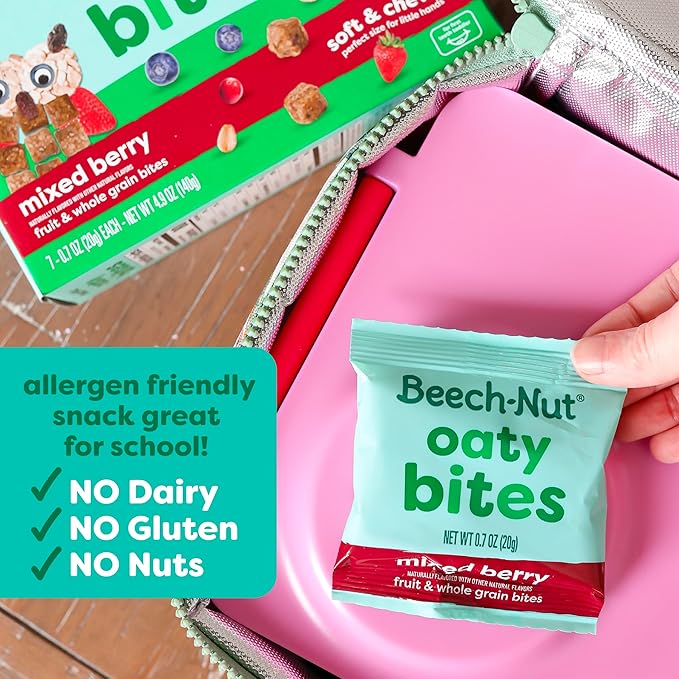 Beech-Nut Toddler Snacks, Oaty Bites with Fruit & Whole Grains, Mixed Berry Toddler Snack Bites for