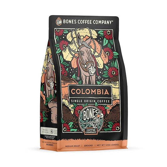 Bones Coffee Company Colombia Single-Origin Coffee, Almonds, Dried Fruit, Vanilla Notes, Flavored