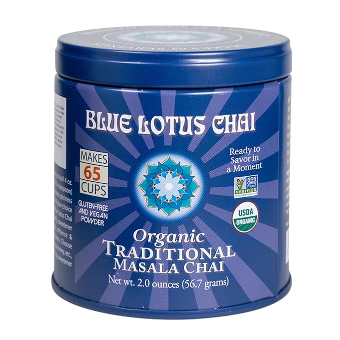 Blue Lotus Chai Tea - Fully Organic Traditional Masala Chai - Makes 65 Cups - 2 Ounce Masala Spiced