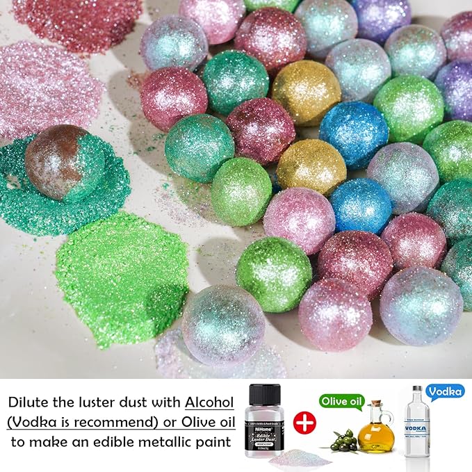 NiHome Edible Food-Grade Glimmer Powder Glitter Luster Dust Metallic Food Decorating Sprinkle