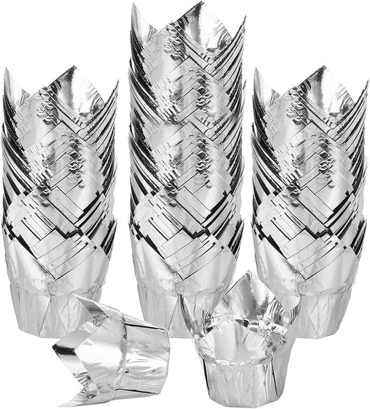 uxcell 100 Pcs Tulip Cupcake Liners, Muffins Liners Aluminum Foil Cupcake Wrappers Baking Cups