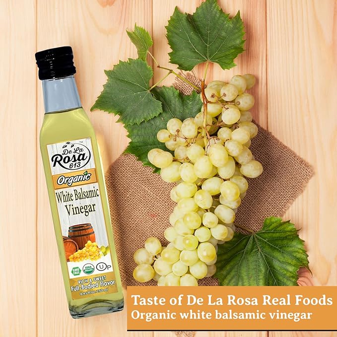 De La Rosa Organic White Balsamic Vinegar, Aged in Spanish Wood Barrels, Kosher for Passover, Vegan