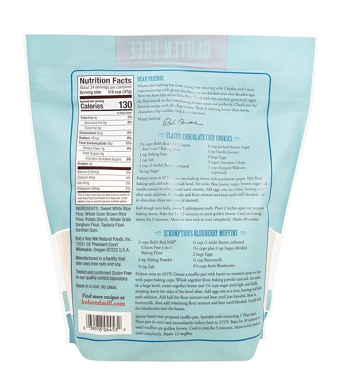 Bob's Red Mill Gluten Free 1 to 1 Baking Flour, 44oz (Pack of 1) - Non GMO, Vegan, Kosher