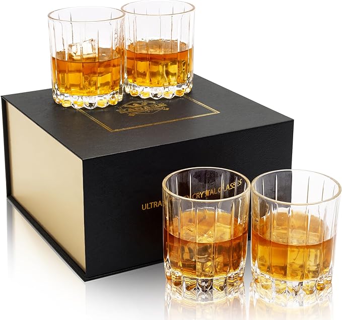 KANARS Crystal Whiskey Glasses, Set of 4 Premium Rocks Glasses in Elegant Gift Box, 10 Oz Old