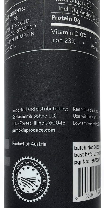Schlacher & S철hne Styrian Pumpkin Seed Oil: 100% Pure, Cold Pressed, Non GMO, Gluten Free, Vegan