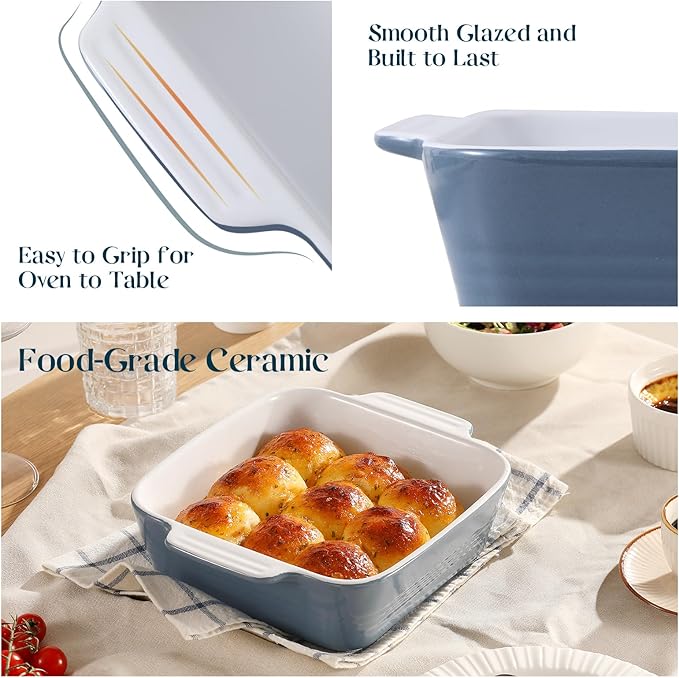 DOWAN 8x8 Baking dish, Square Baking Pan, Ceramic Casserole Dishes for Oven, Cake Pan with Handle