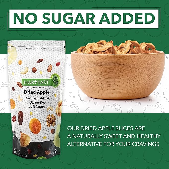 HARVEAST Dried Apples - Dehydrated Sliced Apple Snack - Tender & Sweet Whole Dried Fruits - Vegan