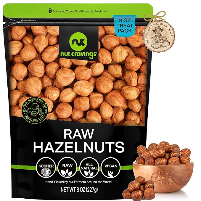 NUT CRAVINGS - Raw Hazelnuts Filberts with Skin, Unsalted, Shelled, (8oz - 1 Pack) Bulk Nuts Packed
