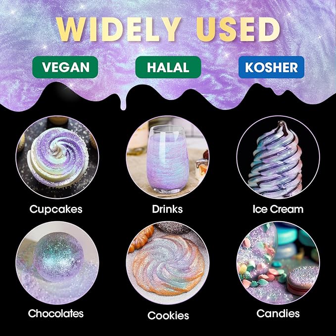 NiHome Edible Food-Grade Glimmer Powder Glitter Luster Dust Metallic Food Decorating Sprinkle