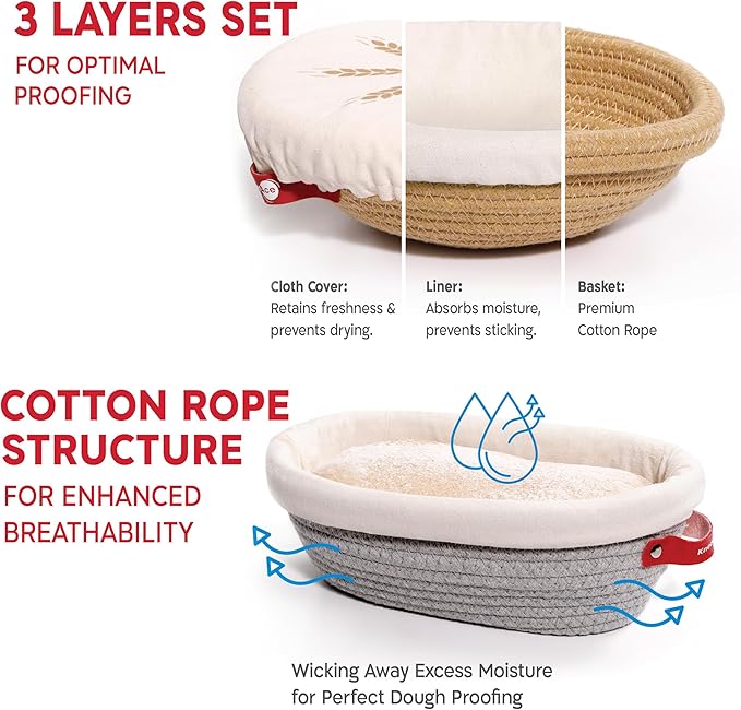 Sourdough Starter Kit ??24oz Starter Jar, 2 Cotton Rope Banneton Proofing Baskets, Magnetic Bread