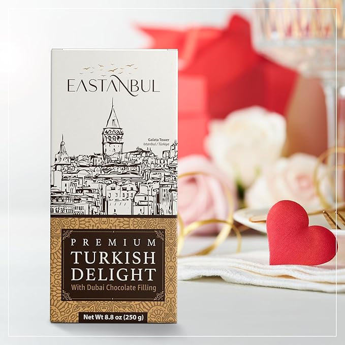 Eastanbul Premium Turkish Delight with Dubai Chocolate Filling, 8.8oz, Turkish Delights Pistachio