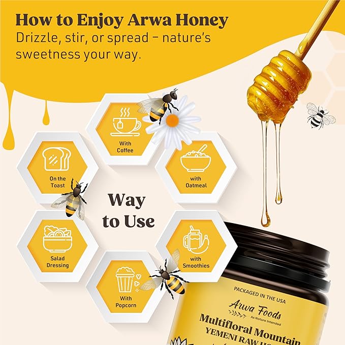 Arwa Foods Multifloral Mountain Yemeni Raw Honey - Royal Yemeni Raw Organic honey from Wadi of