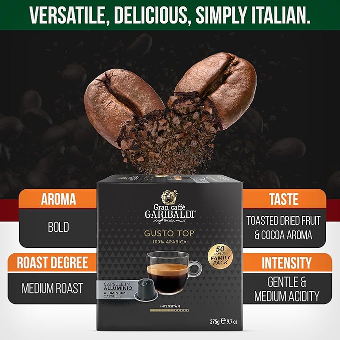 Gran Caffè Garibaldi Espresso Pods, Italian Roasted Compatible Nespresso Original Line Machines