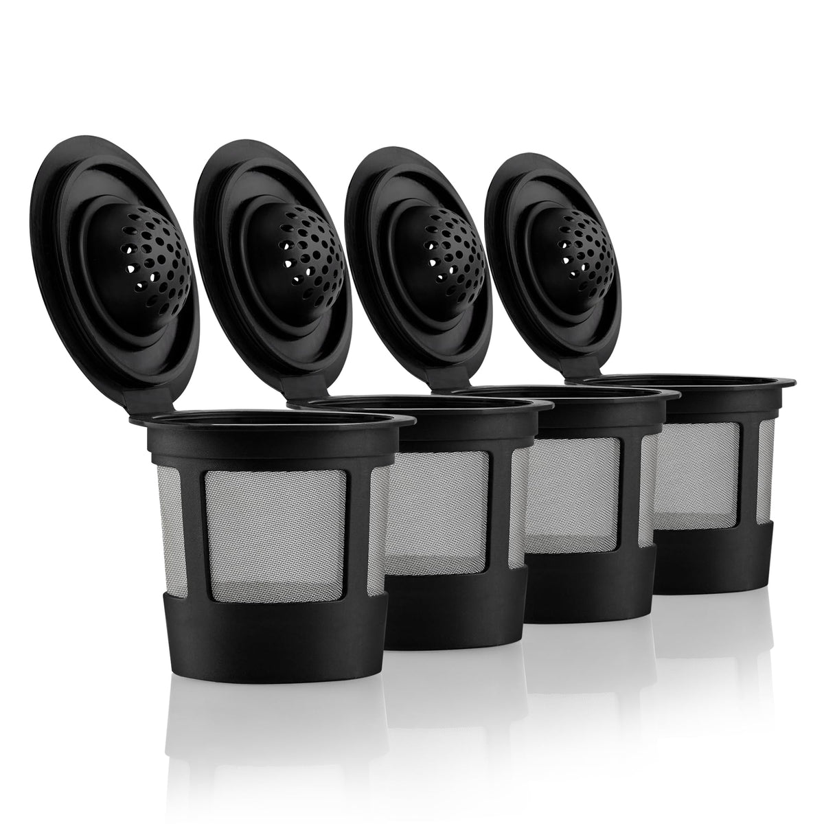 4 Black Reusable K Cups for Keurig Coffee Makers - Compatible with K-Express, K-Elite, K-Select