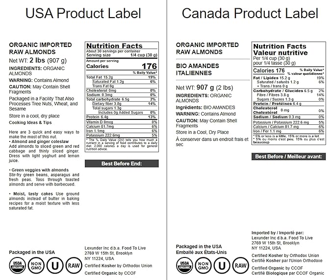 Food to Live - Organic Imported Raw Almonds, 2 Pounds Non-GMO, Whole, Raw, No Shell, Unpasteurized