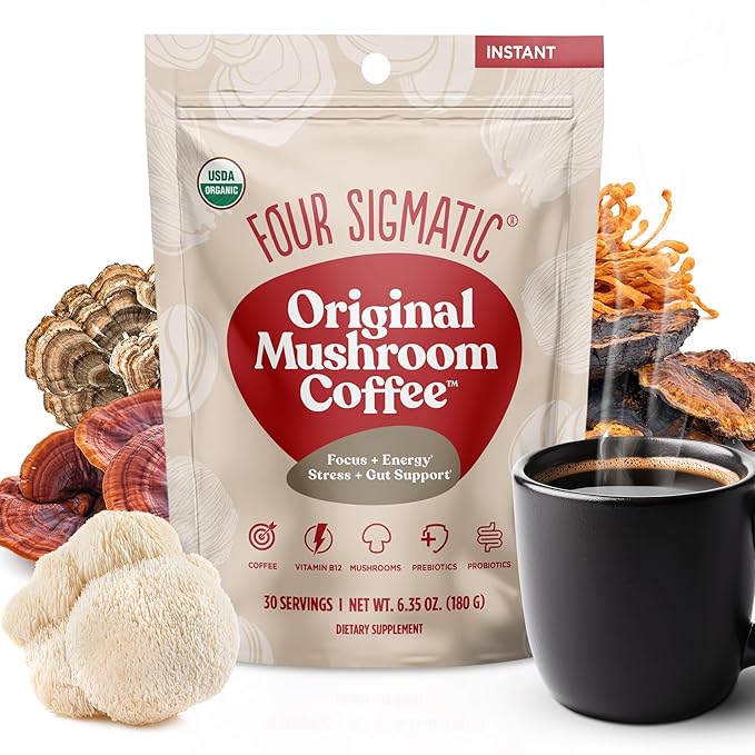 Four Sigmatic Original Mushroom Coffee | High Dose Lion's Mane, Chaga, Turkey Tail, Cordyceps and