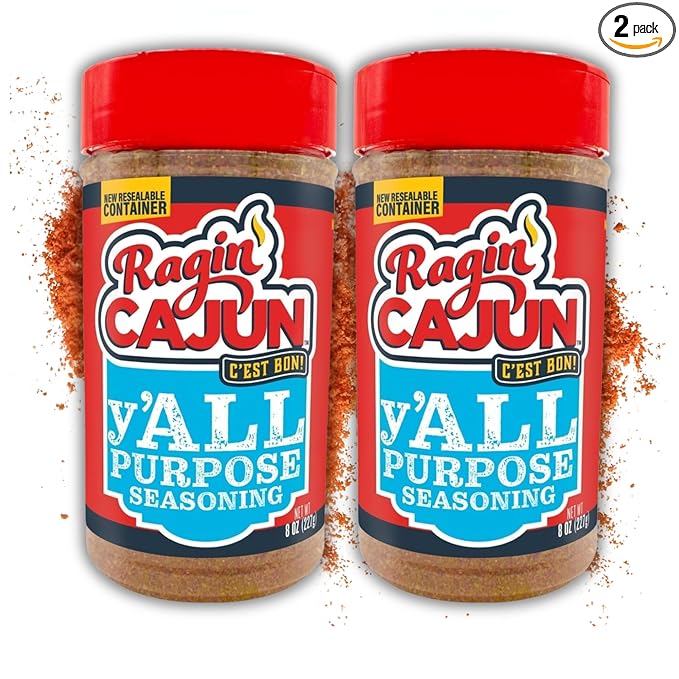 Ragin' Cajun y'ALL PURPOSE Seasoning - 8 oz Shaker - Pack of 2, Low Sodium, No MSG - Mild Louisiana