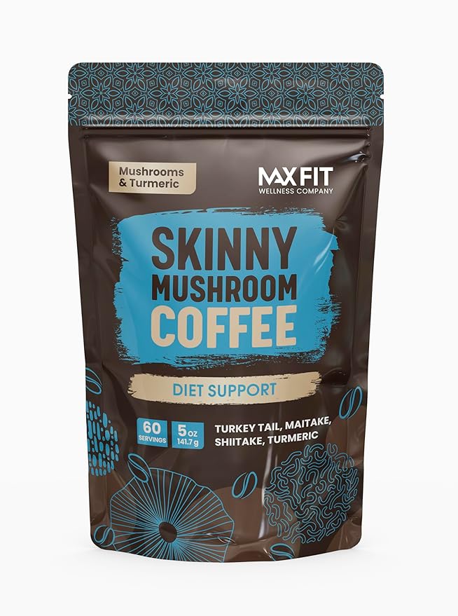 Skinny Instant Mushroom Coffee (60 Servings) Mental Focus Plus Diet Support - Turkey Tail, Maitake