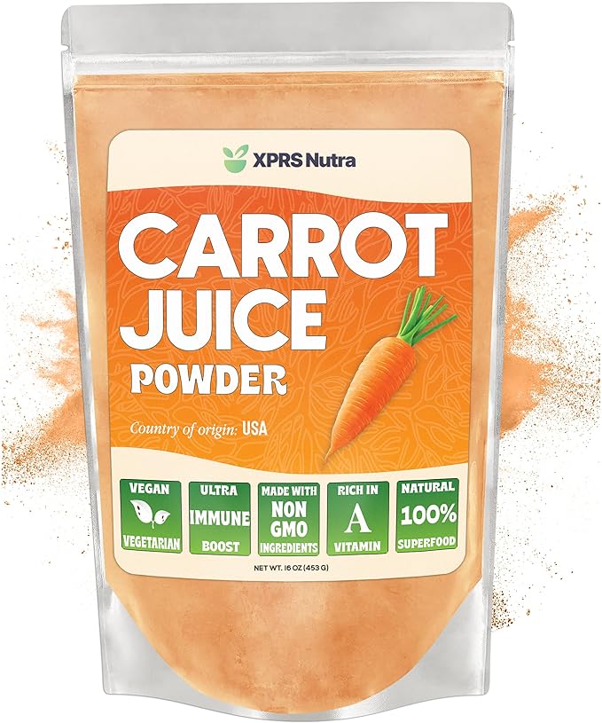 XPRS Nutra 100% Natural Carrot Juice Powder - Pure Carrot Powder from The USA - Ideal for Juice and