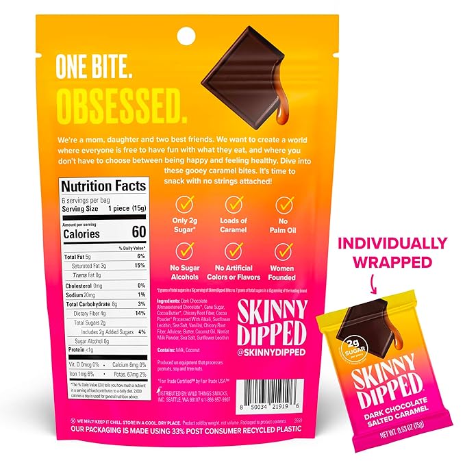 SkinnyDipped Faves Variety Pack, Healthy Snack, Plant Protein, Gluten Free, Pack of 6