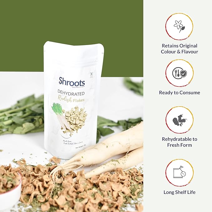SHROOTS Dehydrated Radish Flakes Pure Vegetarian Gluten-Free No Added Salt Easy Cooking Machine