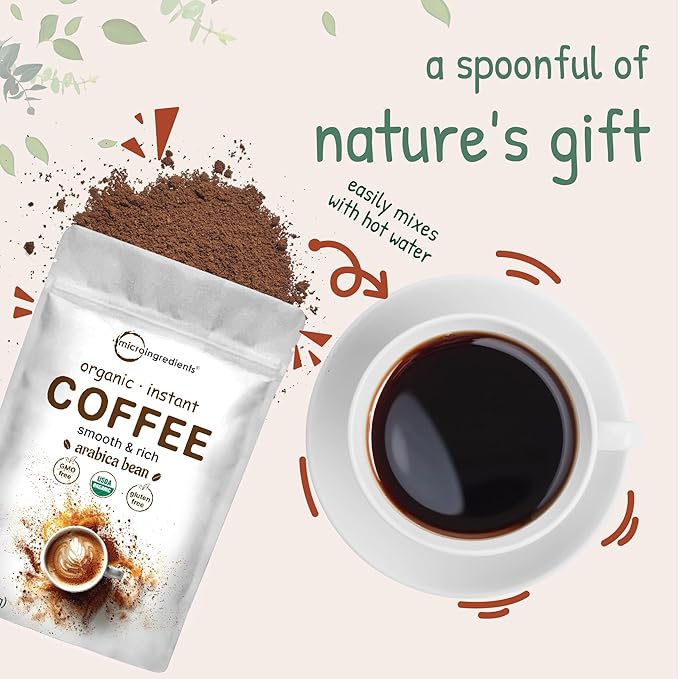 Organic Instant Coffee, 1lb Powder | Premium Arabica Coffee Beans Source | Medium to Dark Roast |