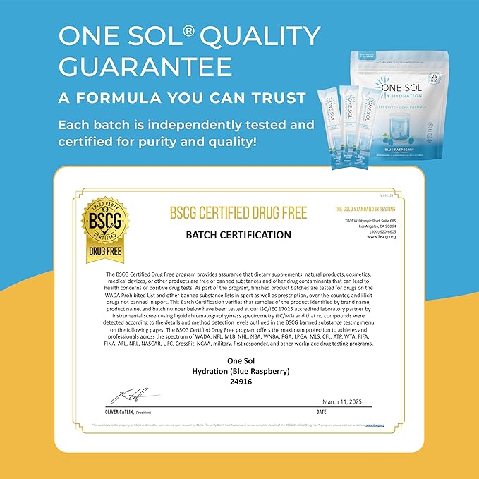 One Sol BCAA & Electrolyte Powder for Hydration & Energy, All-Natural Formula, 100% Vegan, Non-GMO
