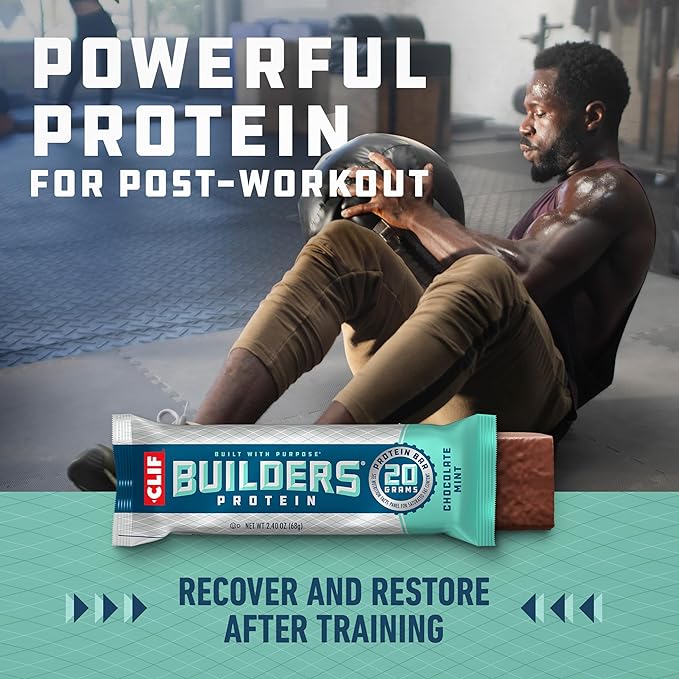 CLIF BUILDERS Protein Bars - Chocolate Mint Flavor - 20g Plant Based Protein - Gluten Free
