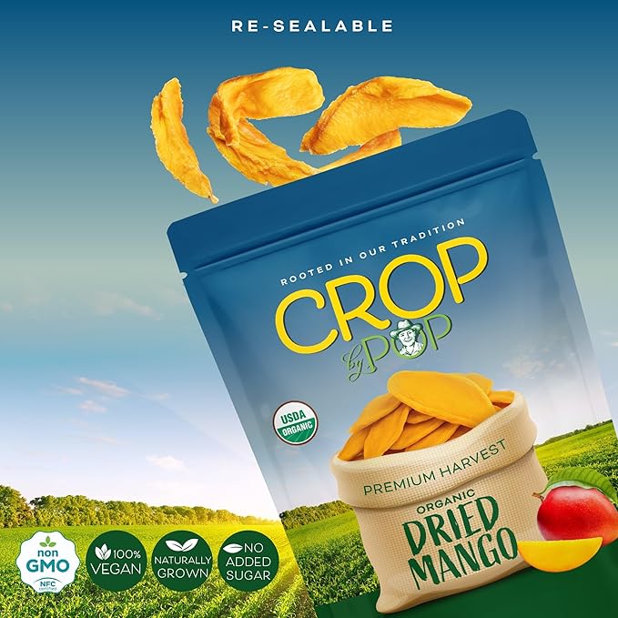 CROP BY POP - Organic Sun Dried Mango Slices, No Sugar Added, Unsulphured (16oz, 1 LB) Bulk Dry