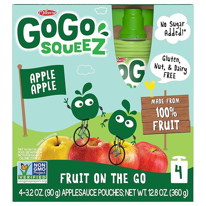 GoGo squeeZ Applesauce and Fruit Puree, Apple Apple, 3.2 oz (Pack of 48), Unsweetened Fruit Snacks