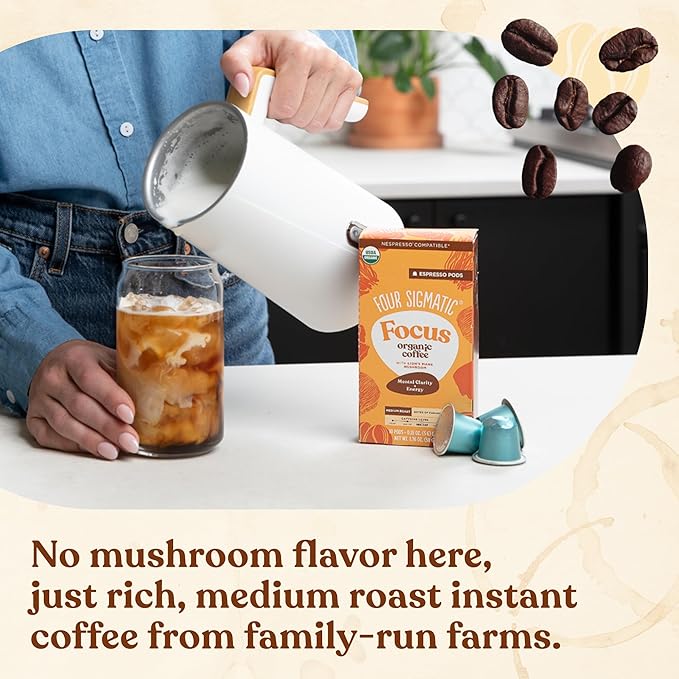 Four Sigmatic Focus Coffee Pods Compatible with Nespresso Original | Organic Medium Roast Espresso