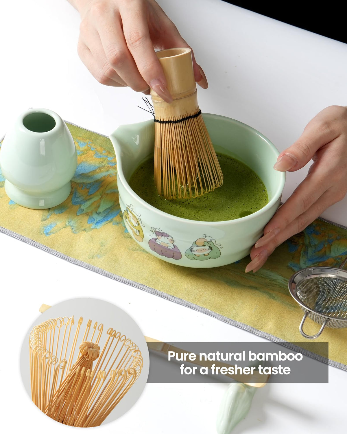 Matcha Whisk Tea Set Kit Japanese Matcha Kit - Matcha Bowl, Matcha Whisk and Holder, Bamboo Scoop