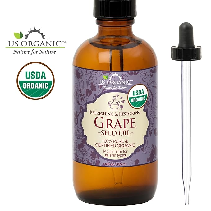 US Organic Grape Seed Oil, USDA Certified Organic, 100% Pure & Natural, Cold Pressed Virgin