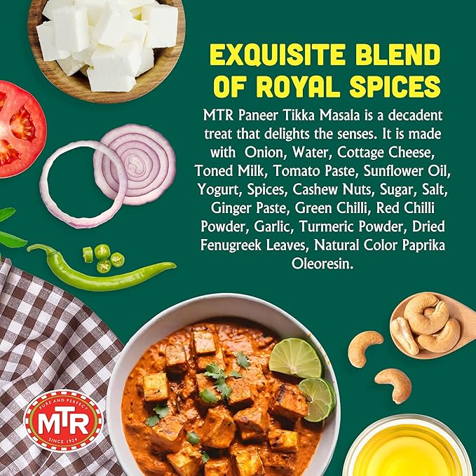 MTR - Minute Meals: Paneer Tikka Masala - Cottage Cheese with Spicy Onion Gravy - Tasty Indian Meal